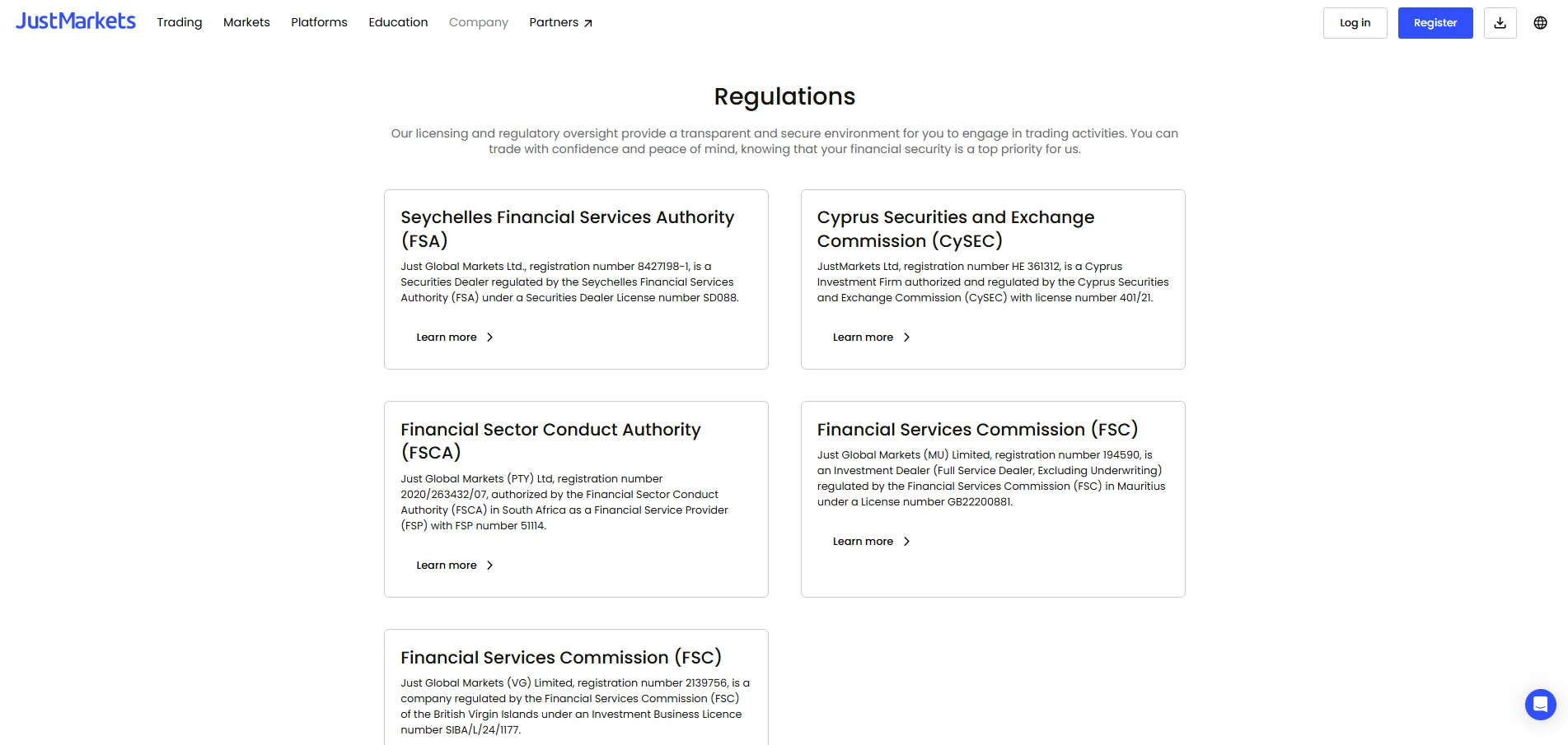 JustMarkets Regulation
