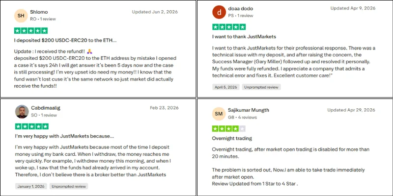 JustMarkets TrustPilot Review